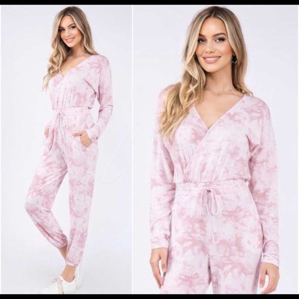LAST ONE: Blush French Terry tie dye women’s summer fall transition jumpsuit